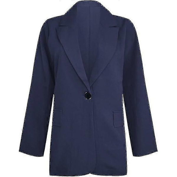 Naisten 2-osainen asu, Blazer-setti, Elegantti Liike- ja Työasu, Vintage Klassikko, Yksivärinen, Ryppyinen Hiha, Auki Edestä, Puku Takki ja Suorat Housut M Navy blue