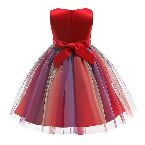 Jenter Paljettkjole Rainbow Tutu Bursdagsfest Prinsessekjole Pageant Kjole Blomsterkjole Red 110cm(4-5T)