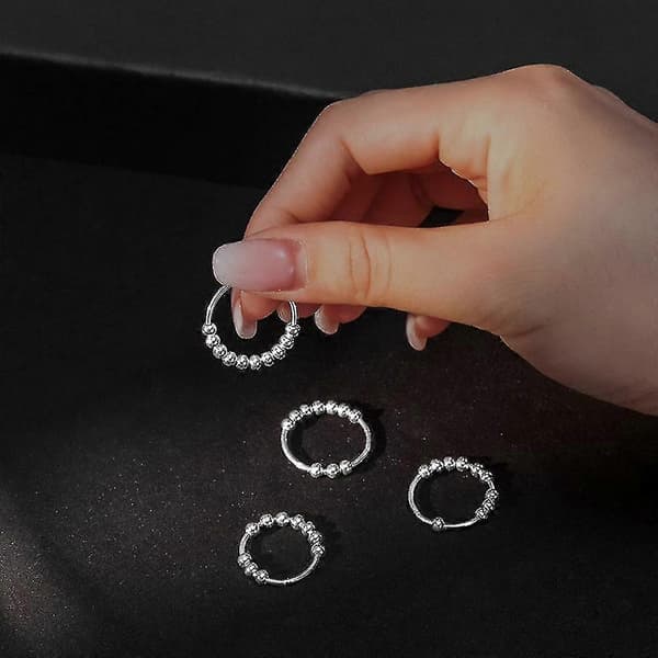 stressaflastende drejelig perlefingerring anti-angstring gaver Medium Silver