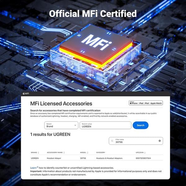 Hovedtelefonadapter til iPhone Lightning til 3,5 mm Adapter Apple MFi Certificeret Lightning Aux Lydjack Dongle Kompatibel