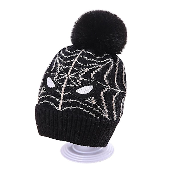 3-12 v Lapset Pojat Tytöt Spiderman Neulottu Pipo Hattu Pom Talven lämmin cap Black