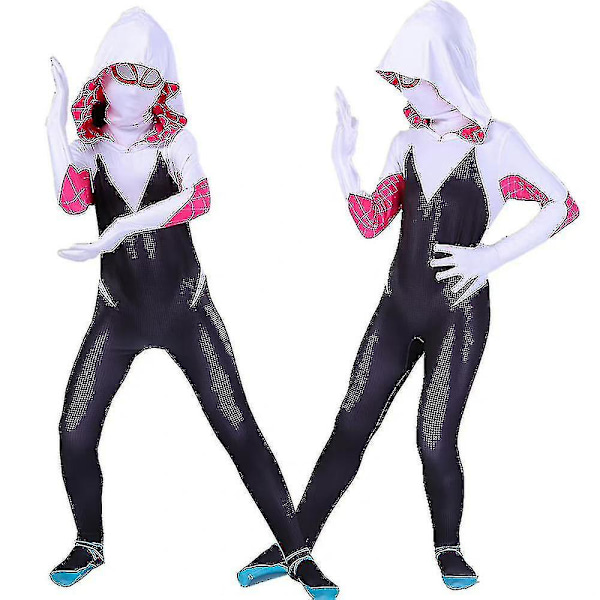 Spider-Gwen Cosplay Jumpsuit Kostume til Piger 4-10 År med Maske 9-10 Years