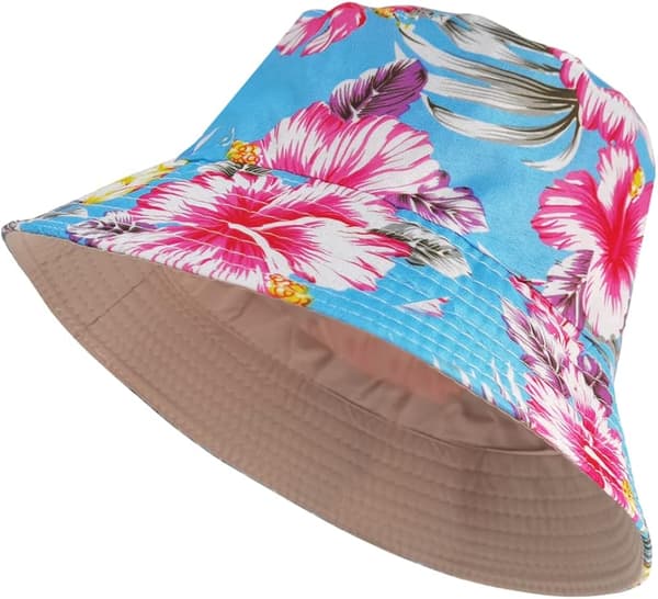 Bøttehatt i polyester, solhatt i polyester, vendbar, sammenleggbar, UV-beskyttelse