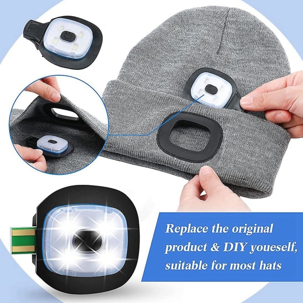Genopladeligt USB-lys til Led Strik Beanie Hat, 4 stykker, stærk medium og svag lystilstand Led Hat Light Usb LED-lys Black