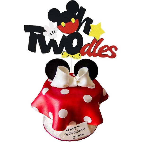 Heyteaoh Twodles Cake Topper, Mickey-tema 2-års fødselsdagskageindretning, Anden fødselsdagsfest tilbehør