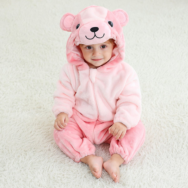 Michley tecknad jumpsuit barn höst och vinter djur hem kläder gränsöverskridande barn flanell klättring kläder-Rosa björn（70） Pink bear 70cm