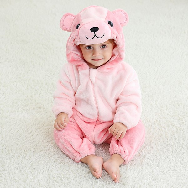 Michley tegneserie jumpsuit børnetøj efterår og vinter dyre hjemmetøj grænseoverskridende børns flanel klatretøj - Pink bjørn (120) Pink bear 120cm