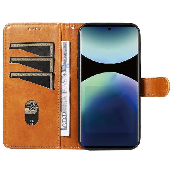 Plånboksfodral för Xiaomi Redmi Note 14 Pro 4G, T-formade linjer Läder Telefonskydd Ställ Brown