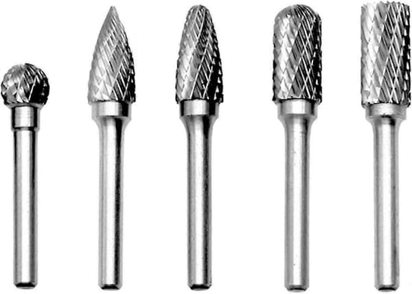 wolframkarbid - dobbeltkutter roterende borresett for trebearbeiding gravering dørslipemaskin utskjæringsborresett 5 stk 6mm skaft 10mm hode