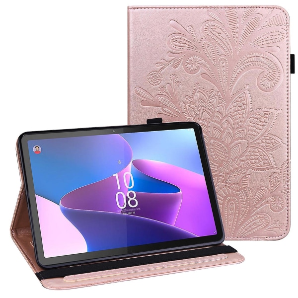 För Lenovo Tab P11 Gen 2 Imprinting Drop-proof Tablet Cover PU-läder case med stativ Rose Gold