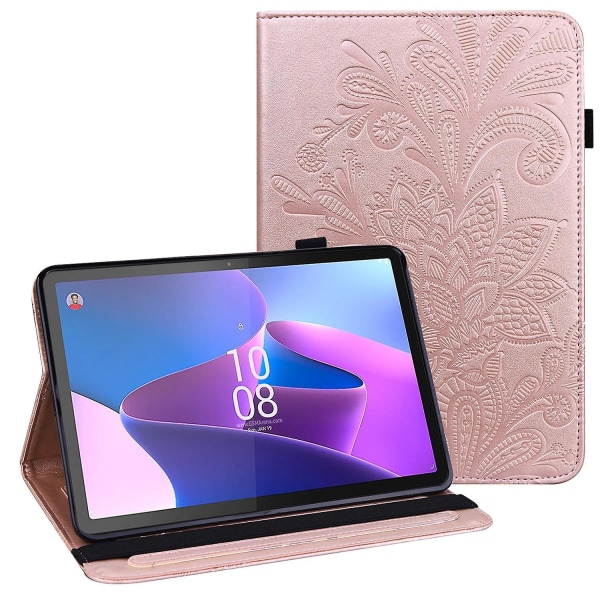 Til Lenovo Tab P11 Gen 2 prægning Dropsikkert tabletcover PU læder pungetui med stativ Rose Gold