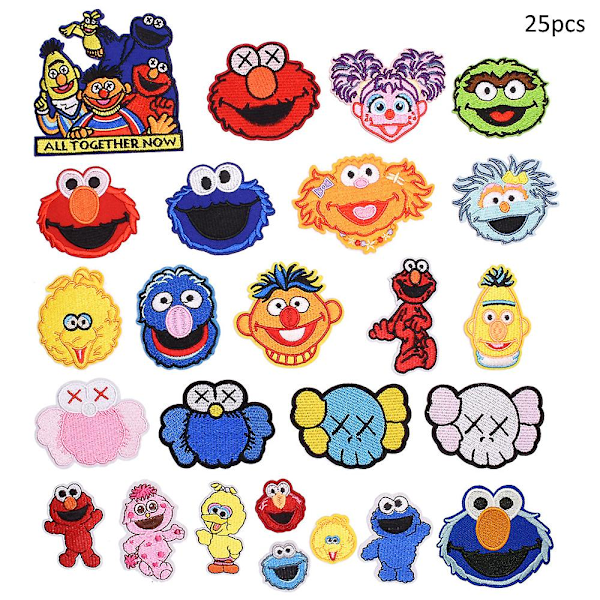 25pcs Sesame Street Theme Embroidered Iron on Patches, DIY Sew Applique Patch, Sew On/Iron On Patch for Jackets, Jeans, Pants, Backpacks, Clothes