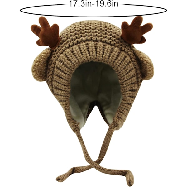 Søt Hjorte-Elg Hodeplagg Babyhatt Vinter Varmt Plysj Strikket Ørevarmer Bonnet Gutter Jenter Caps Beanie med Hakestropp Coffee One Size
