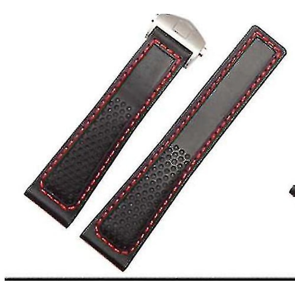 Klockarmband för Tag Heuer, röd söm, äkta läder