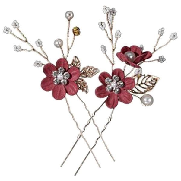 2 st blomformade U-hårnålar Bröllopsblomhårnålar för brudbröllopsbal 11,50 x 4,80 x 1,00 cm Mörk röd
