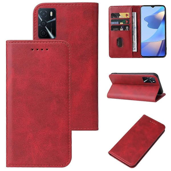 Magnetisk læder telefoncover til OPPO A54s Red
