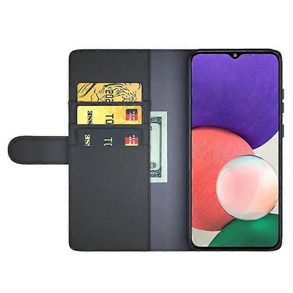 Kompatibel med Samsung Galaxy A22 5G (EU-version) Splitlæder Ægte Læder Fuld Beskyttelse Pung Stativ Telefoncover Black