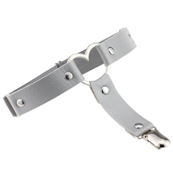 2 st Kvinnors Strumpband Elastiskt Hjärta PU-Läder Benstrumpband silver