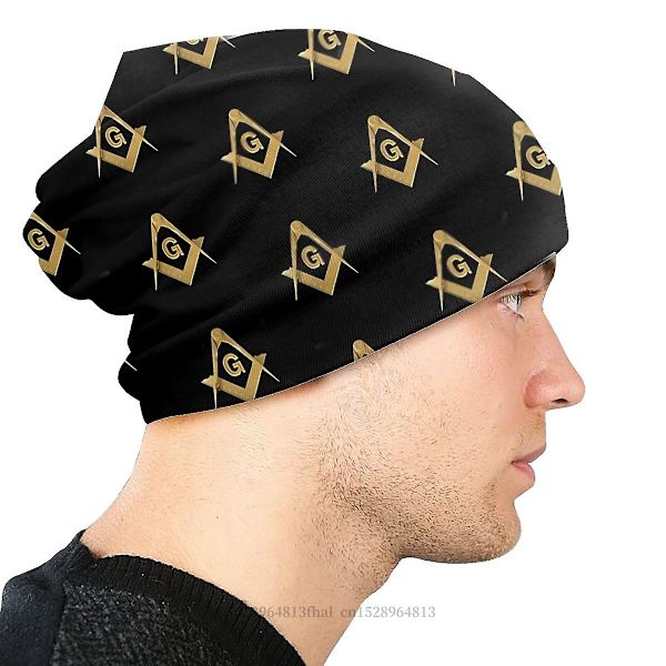 Frimurer Guld Firkantet Kompas Efterår Forår Hatte Mønster Sort Masonic Tynd Hat Motorhjelm Special Skullies Beanies Kasketter Øreværn