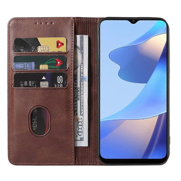 Magnetiskt läderfodral för OPPO A16s Brown