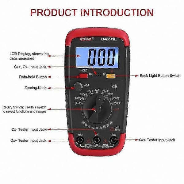 Kapacitansmätare Professionell LCD-display 0,1pF-20 000uF Digital Testare