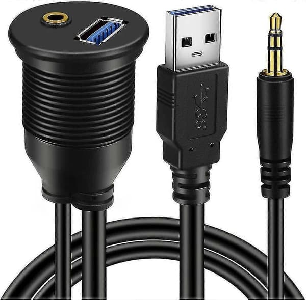 USB 3.0 & 3.5 mm bilmonteret flush-kabel 3.5 mm + USB3.0 Aux forlængerpanel