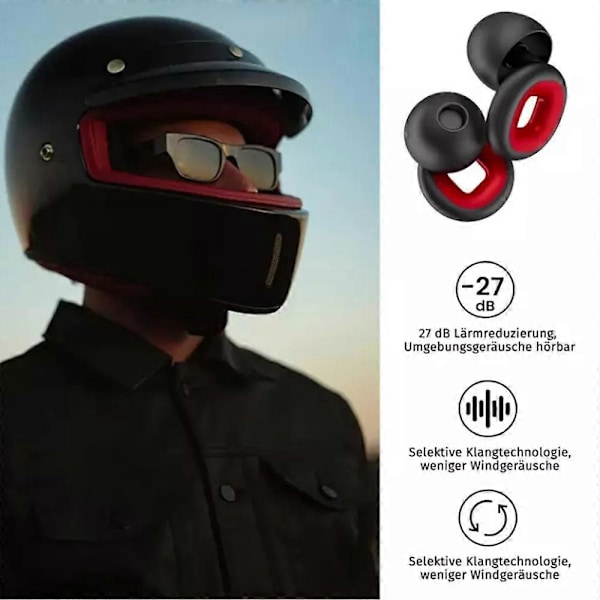 Artevive Ørepropper, Gjenbrukbare Silikonørepropper for Støyreduksjon Sellp & Moto Black outside red inside