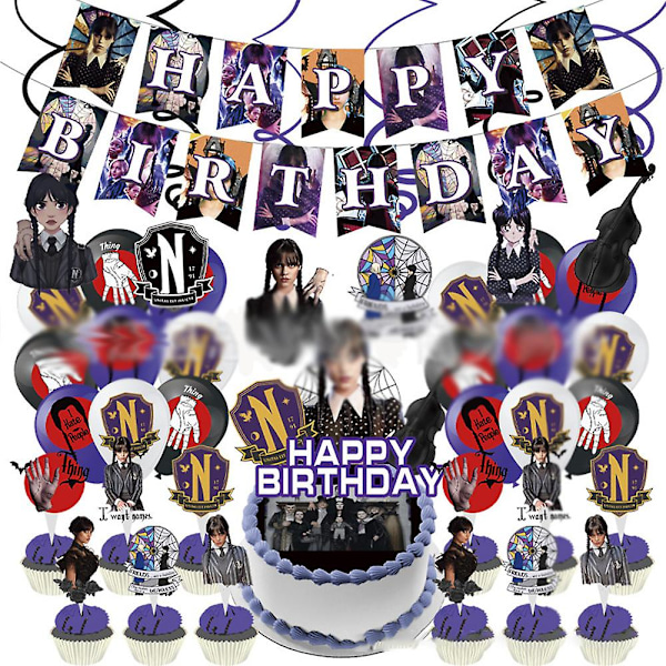 Wednesday Addams Birthday Party Decoration Balloon Cake Topper Banner Set Gifts