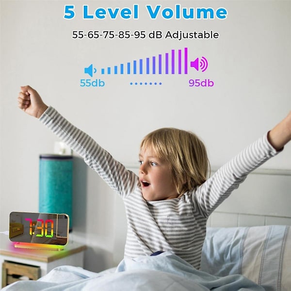 Projektionsvækkeur, 7,4 tommer LED-spejl digitale ure-skærm, +180 roterbar projektor, natlys guld Gold