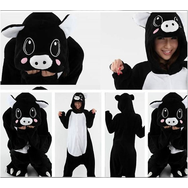 Animal Onesie Dam Flanell Pyjamas Set Vuxen Unisex Män Halloween Gris Cosplay Kostym Par Sovkläder Barn Jul Jumpsuits Black Pig S (Height 145-155CM)