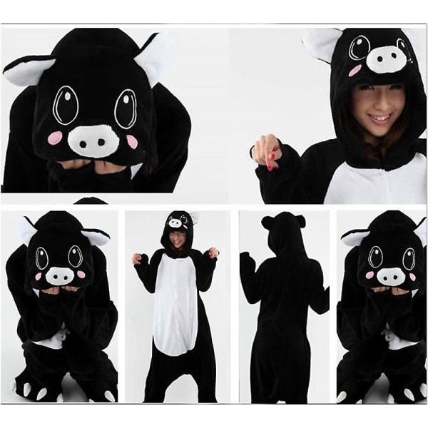 Animal Onesie Kvinder Flanell Pyjamas Sæt Voksen Unisex Mænd Halloween Gris Cosplay Kostume Par Nattøj Børn Jule Jumpsuits Black Pig 4T (Height 85-104CM)