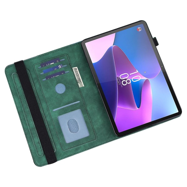 Til Lenovo Tab P11 Gen 2 prægning Dropsikkert tabletcover PU læder pungetui med stativ Green