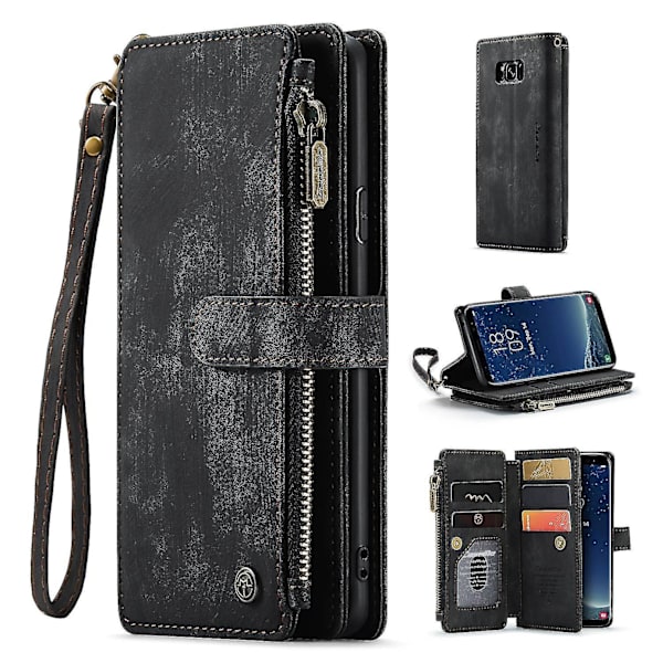 Case med blixtlåsficka för Samsung Galaxy S8, flera kortplatser Anti-fall cover Black Style A Samsung Galaxy S8