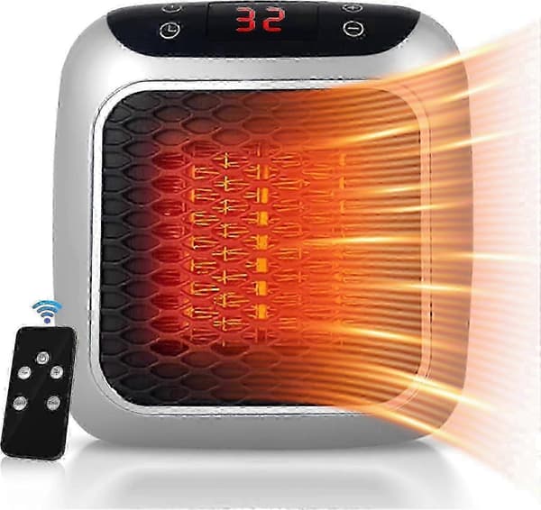 Portable Heater, 800W Ceramic Wall Socket Heater, Electric Fan Heater with Remote Control, 12H Timer, LED Display, 2 Heat Settings