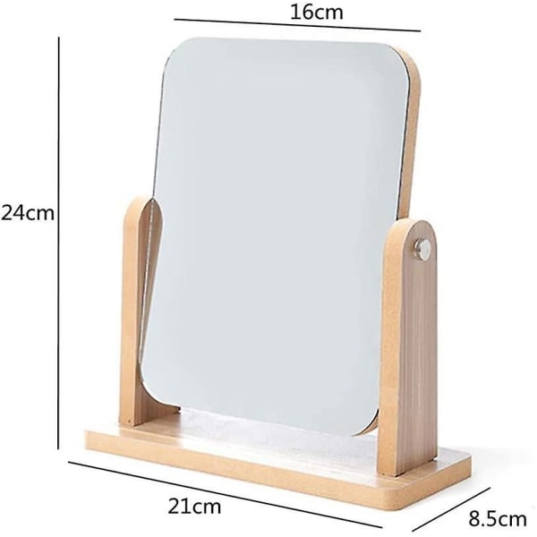 360 graders roterande bordsskiva sminkspegel med stativ Klar träbordsspegel Stor fristående rektangulär spegel