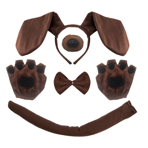 5 Pieces Puppy Dog Costume Set,include Dachshund Hairband Nose Tail Gloves Bowtie For Adult Kids Cosplay Children's Day Animal Theme Party(brown) Gift