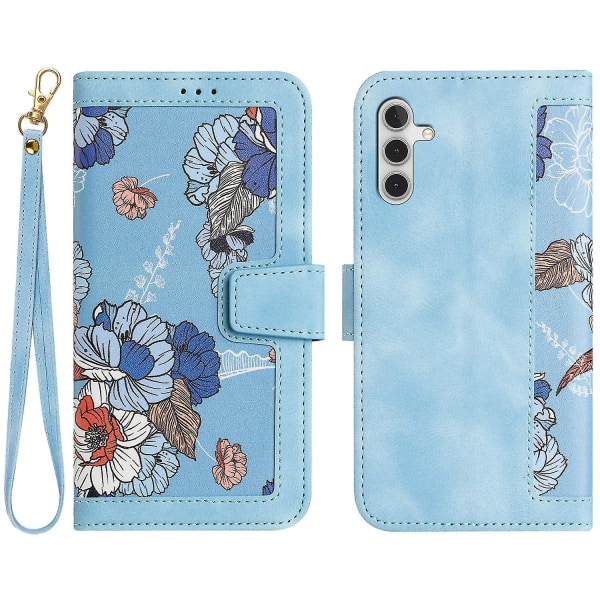 För Samsung Galaxy A55 5g Telefon Läderfodral Case med blommönster Baby Blue
