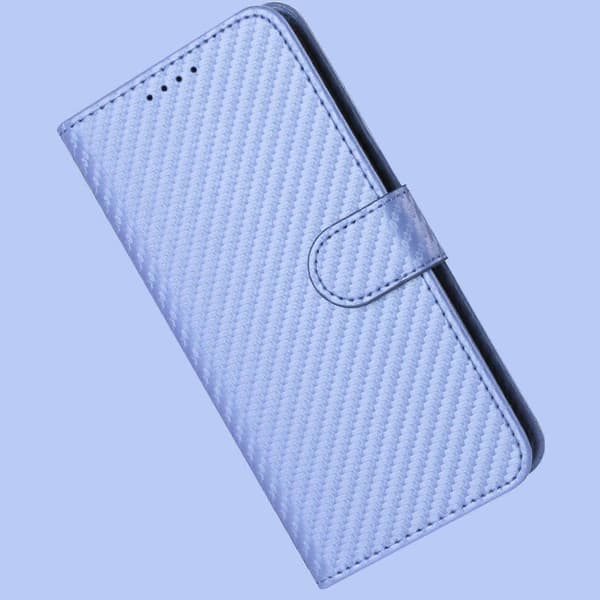 Plånboksfodral för iPhone 16 Plus med rem, kolfibertextur läder mobilskal Purple