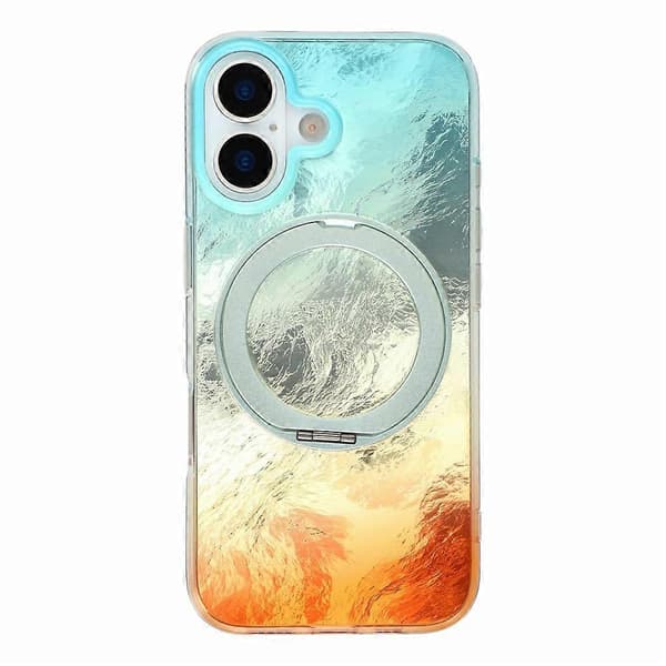 Kompatibel med iPhone 17-fodral Roterande ringstöd Aurora Gradient TPU Stötsäkert telefonfodral Blue