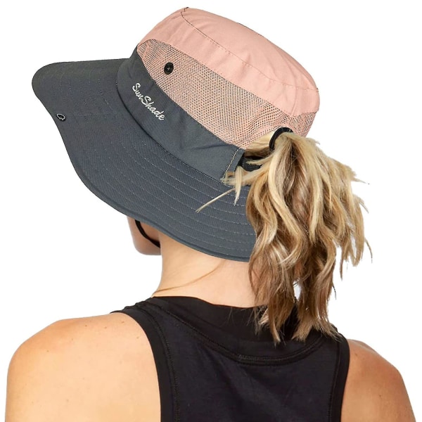 Utendørs UV-beskyttelse for kvinner, sammenleggbare solhatter, netting med bred bremmet strandfiskehatt Pink grey