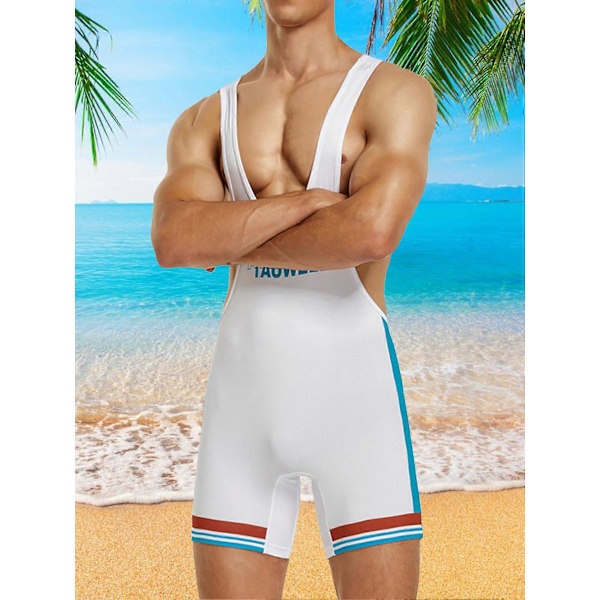 Mænd Singlet Letvægts Polyester Y-Back Tank Top Brydningsudstyr Til Fitness Blå White XL