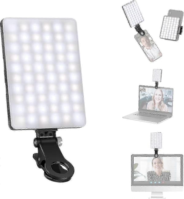 Genopladelig 60 LED Selfie-lys, 2000mAh, CRI 95+, 3 tilstande, bærbar klips til P