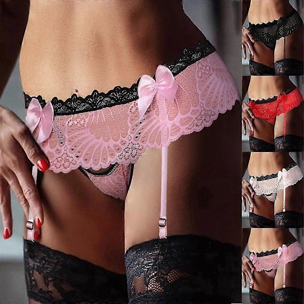 Dame Lace Strømpebåndsstrømper Lace Suspender Bælter Dametrusser Bue Lingeri Strømpebånd Til Kvinder Black style2