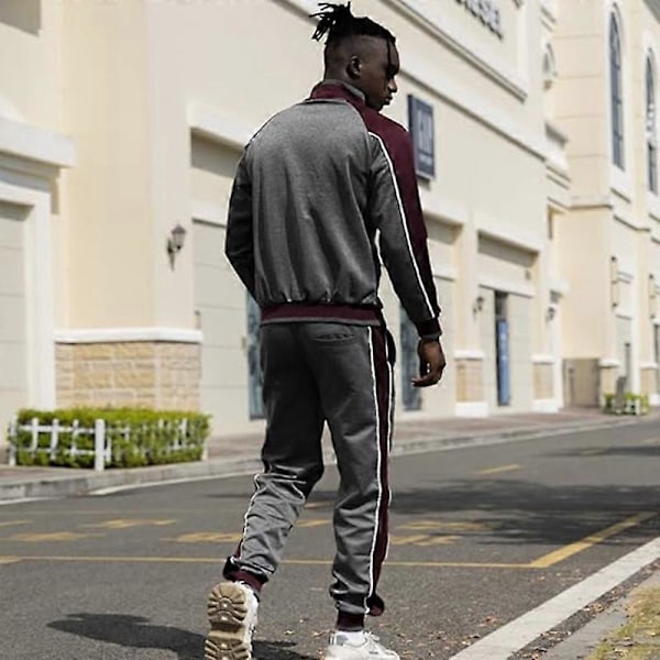 Männs Aktivkläder Hel Dragkedja Varm Träningsoverall Sportset Casual Sweat Suit Red L