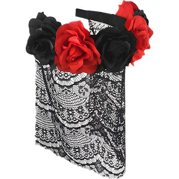 Halloween Gotisk Blomstergirland med Svart Slöja Hårband Cosplay Bröllop Huvudbonad Kostym Huvudbonad Tillbehör Red/Short