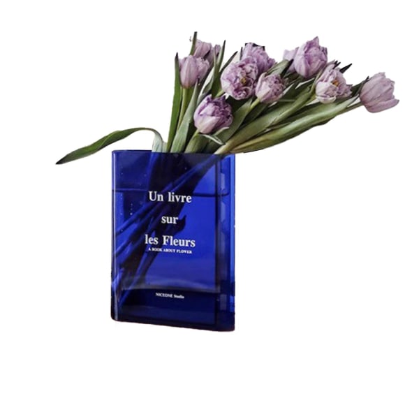 Nordic Style Klar Akryl Bok Design Vas Transparent Estetisk Blomvas Kontor Hemrum Inredning Blue