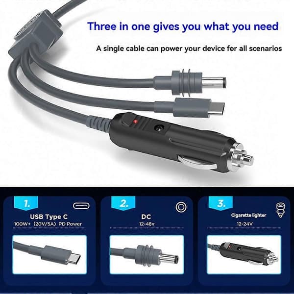 til Starlink Mini strømkabel, til Starlink Mini 3i1 5.5x2.1mm 20AWG GråSvart