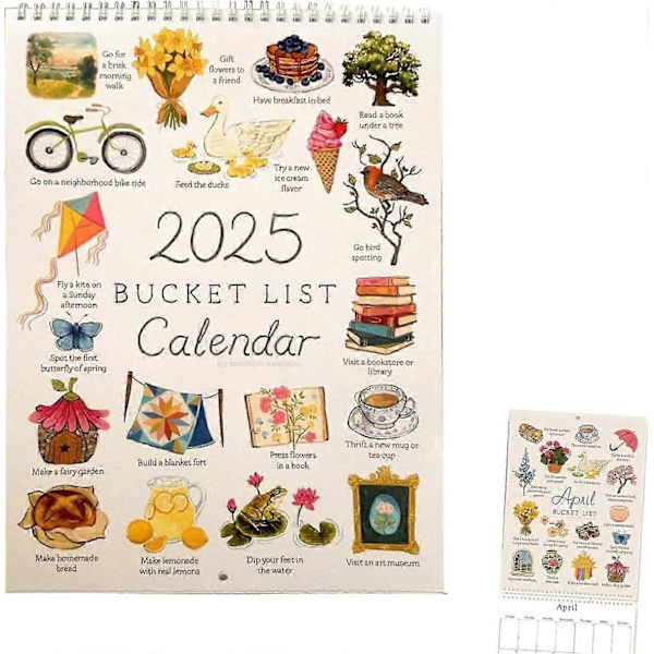 2025 Bucket List -kalenteri, 12 kuukauden seinäkalenteri, 2025 seinäkalenteri tehtävälistan ja muistiinpanojen kanssa, 2025 kalenteri suunnitteluun ja järjestämiseen 1pcs