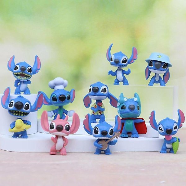 PVC Stitch 10-osainen kakun koristelusetti Lilo ja Stitch anime käsikäyttöinen hahmokapseli