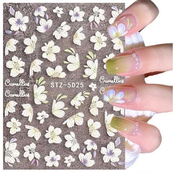 Camellia Nagelkonst Stickers 5D Nagelkonst Dekaler för Manikyr DIY Nagelkonst Dekor 5D25